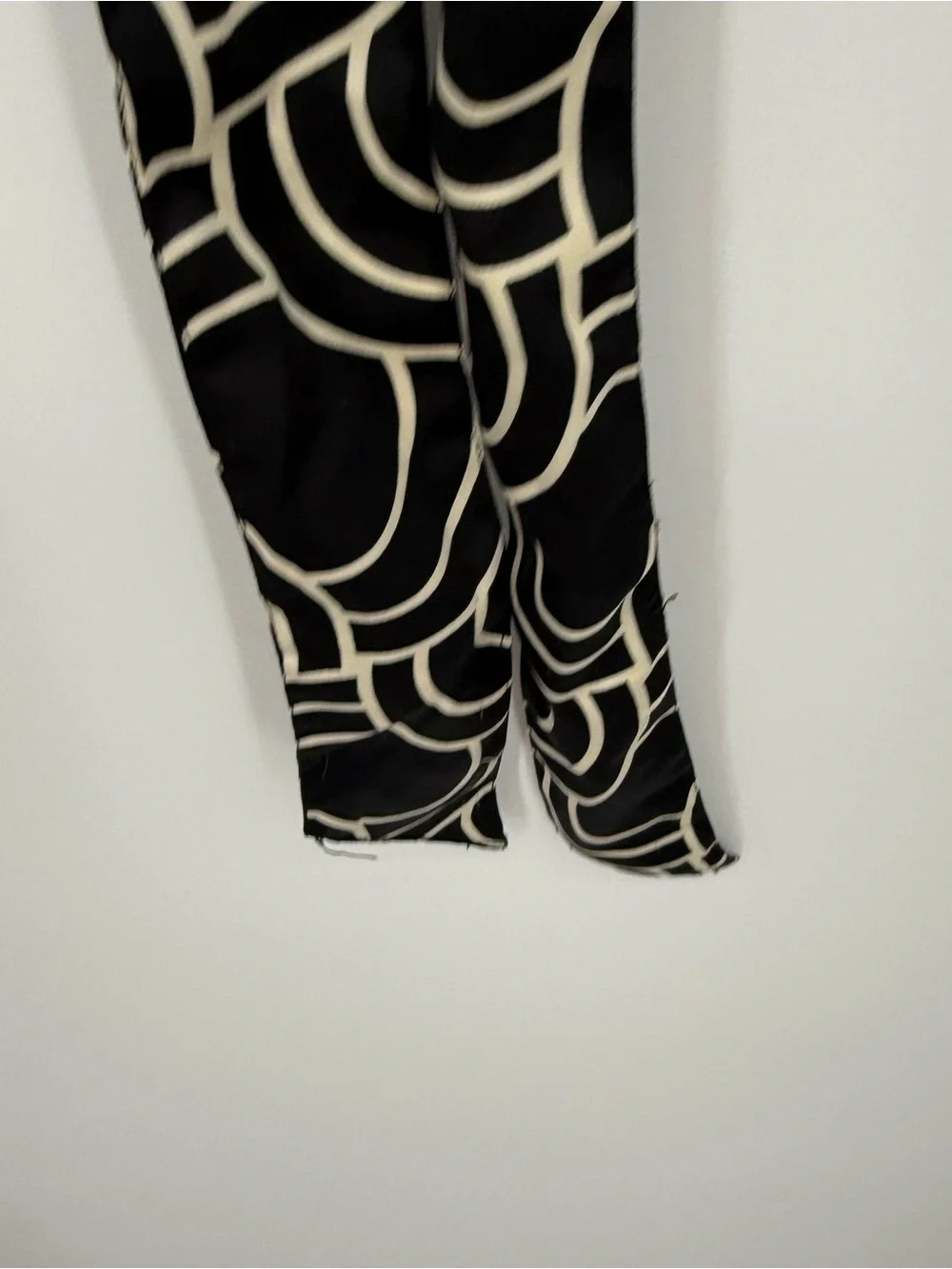 Black White Geometric Skinny Scarf Tie Accessory Silk Hair Scarf Retro Mod